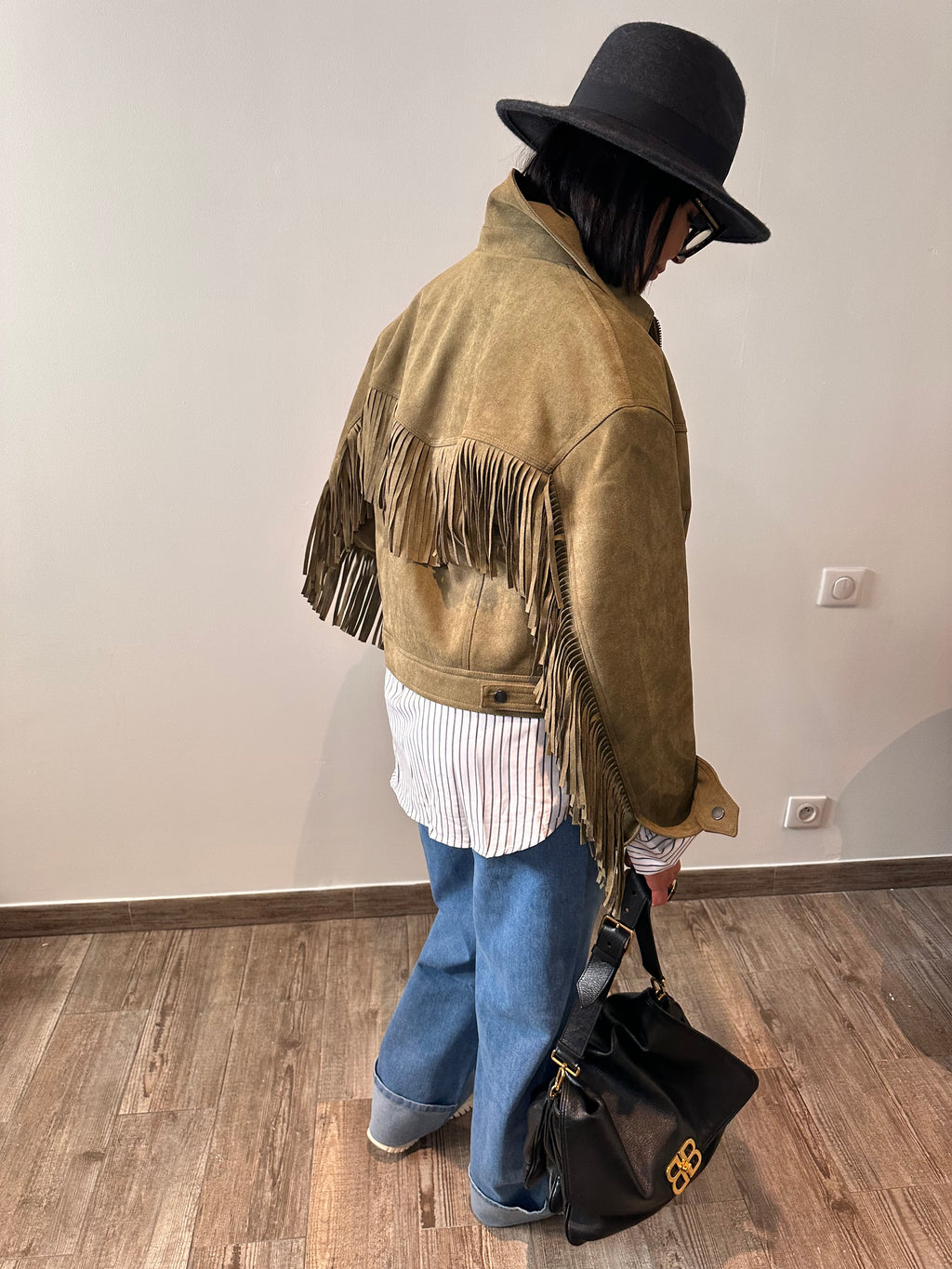 Veste à frange en suédine vert amande