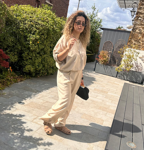Ensemble 2 pièces beige avec collier inclus
