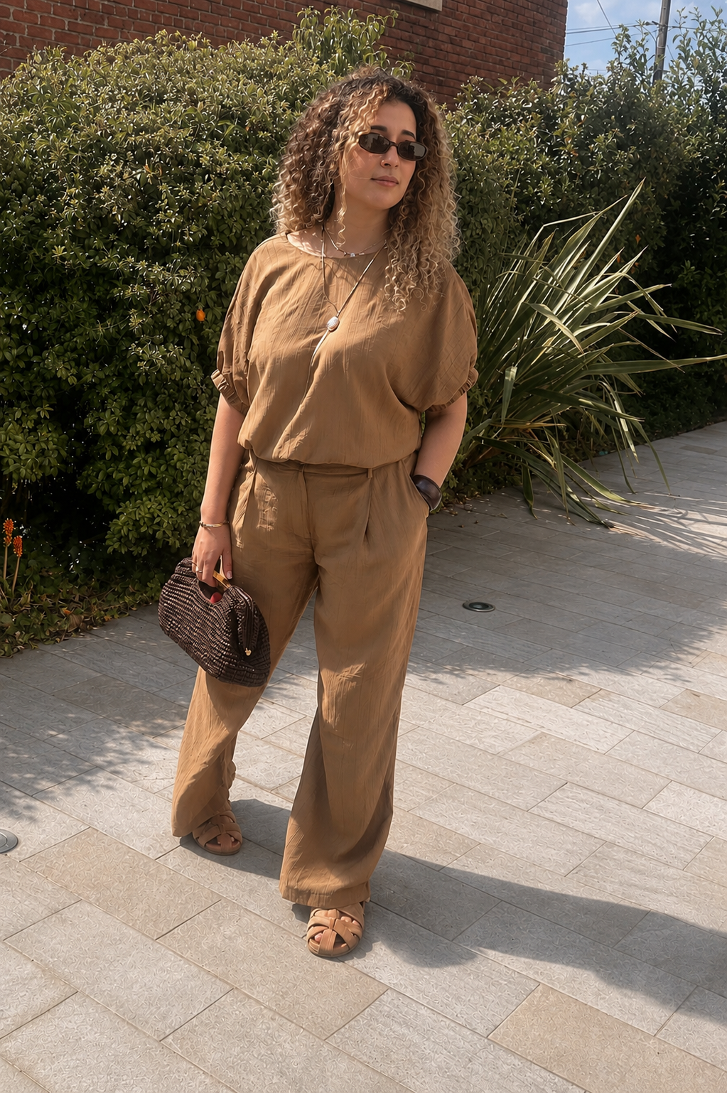 Ensemble 2 pièces camel avec collier inclus