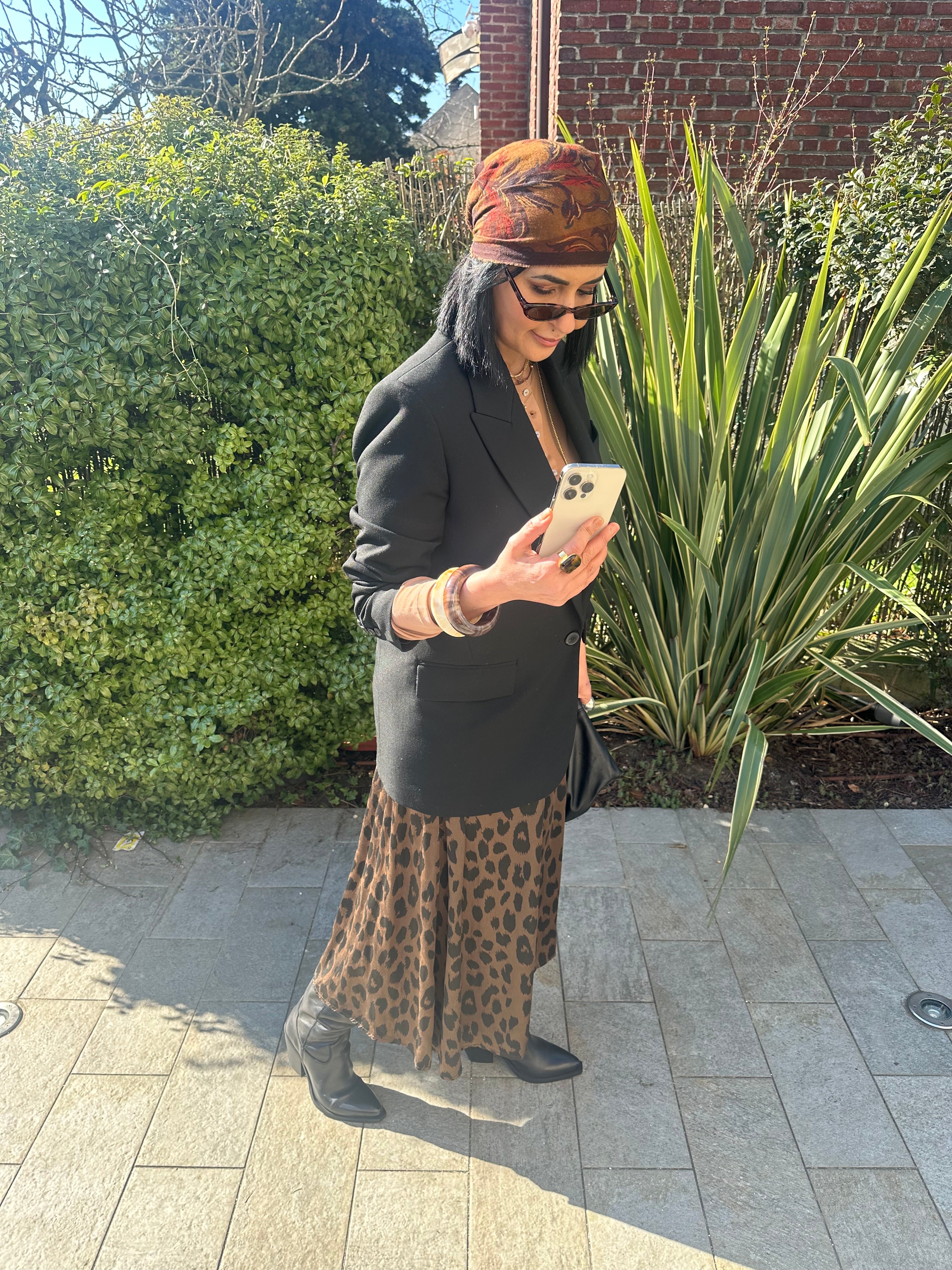 Jupe lépoard satinée marron glacé