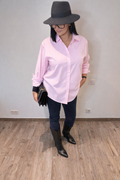 Chemise fluide rose à rayures blanches