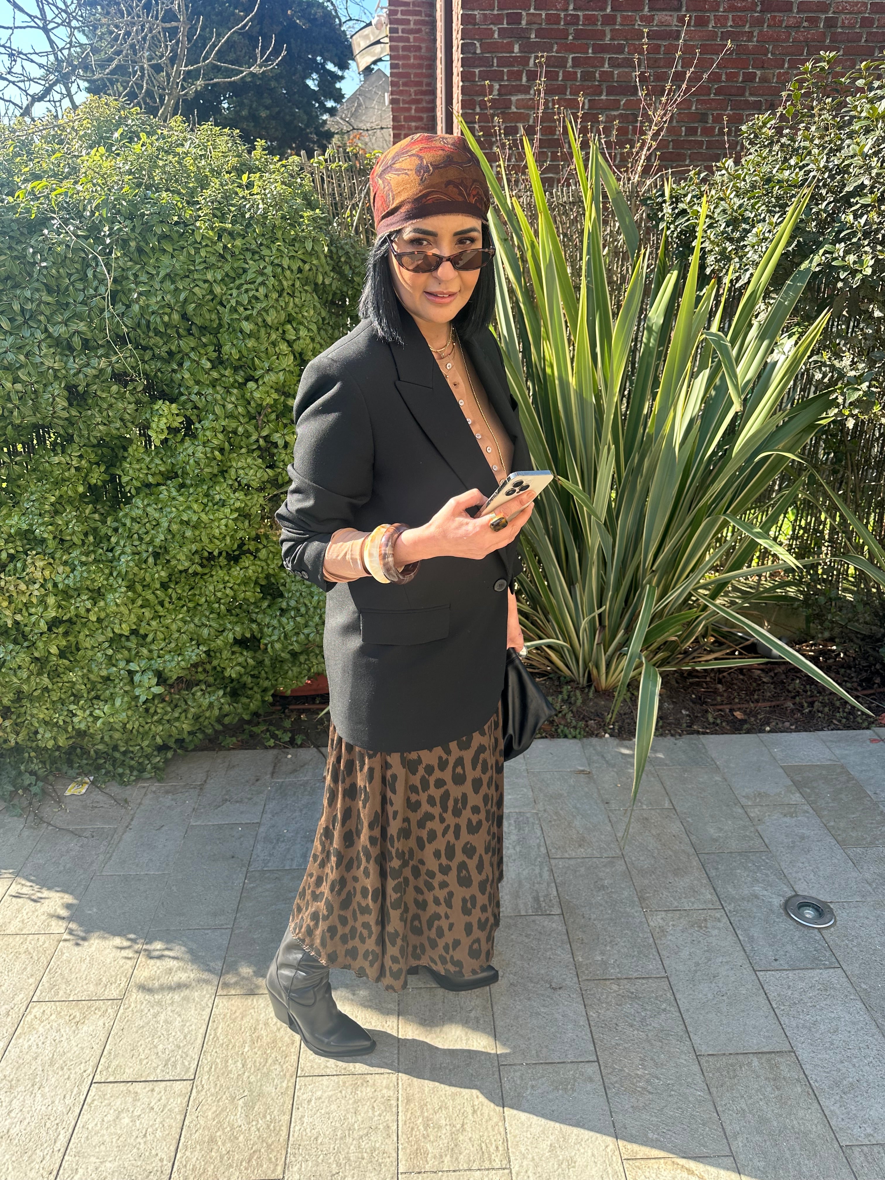 Jupe lépoard satinée marron glacé