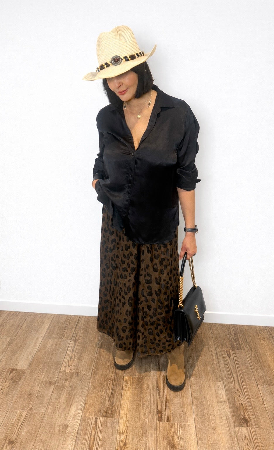 Jupe lépoard satinée marron glacé